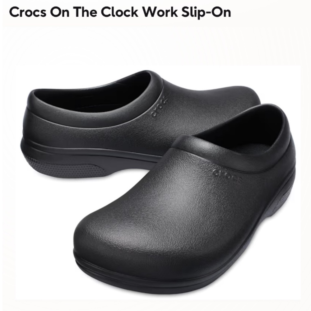 CROCS men’s On The Clock work black slip on shoes Size 12
